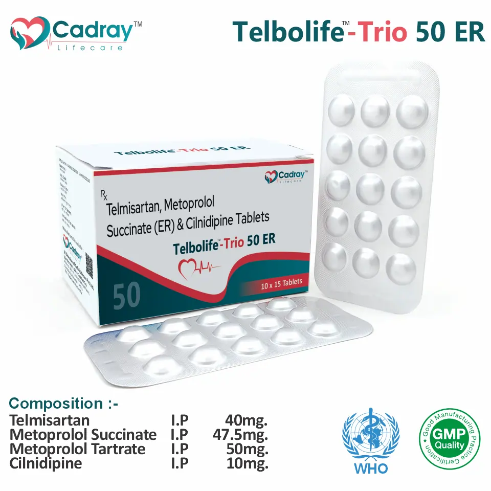 Telmisartan 40mg + Cilnidipine 10mg + Metoprolol 50mg | Cardiac Segment | Best Price for PCD Pharma Franchise